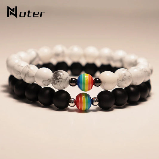 Trendy Natural Frosted Stone Bracelet Male Women Rainbow LGBT Braslet Distance Couple Brazalete Yoga Meditation Jewelry Armband Euro Pride