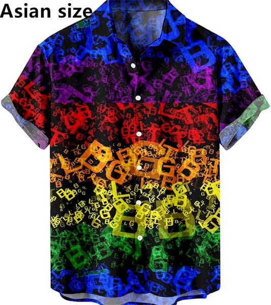 3d Print Rainbow Graphic Shirts Men Fashion Hawaiian Shirt Short Sleeve Harajuku Beach Buttons Blouse LGBT Pop Men's Clothing Euro Pride