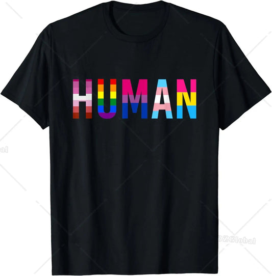 HUMAN LGBT Flag Gay Pride Month Transgender Rainbow Lesbian T-Shirt LGBT Camisetas  Graphic T Shirts  Man Women Clothes Euro Pride