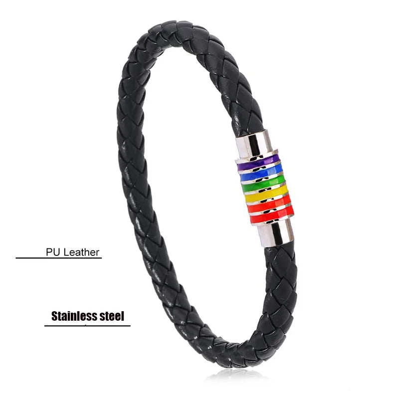 Pride Bracelet Gay Pride Leather Bracelet LGBT Titanium Stainless Steel Rainbow bracelet Enamel Charms  for Men Women jewelry Euro Pride